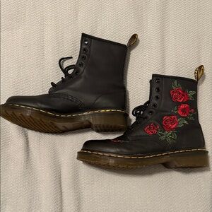 Dr Marten Black Floral Embroidered Boots